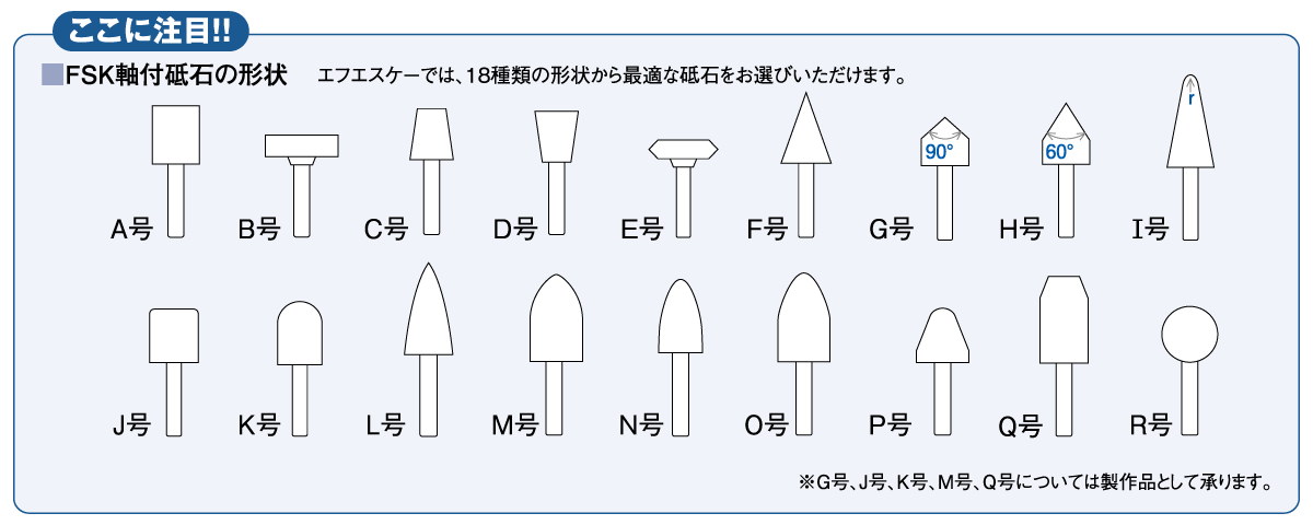 FSKの軸付き砥石形状一覧