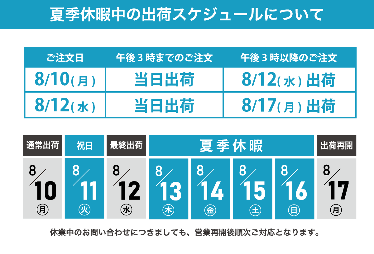 夏季休暇と出荷について